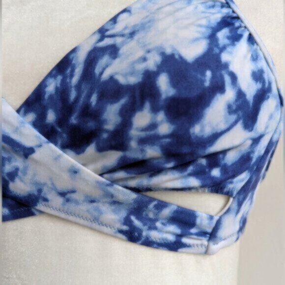 PINK Victoria's Secret wrap cutout blue tie dye halter bikini top - Picture 2 of 4